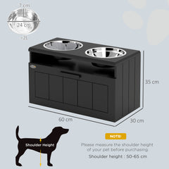 PawHut Raised Dog Bowl with Slow Feeder & 2 Stainless Steel Dog Bowl, 25L Storage Drawer, for Large & Extra Large Dogs, Black