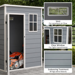 Outsunny 5' x 3' Garden Shed with Floor, Outdoor Storage Shed with Lockable Door, Window and Vent for Garden, Patio, Grey