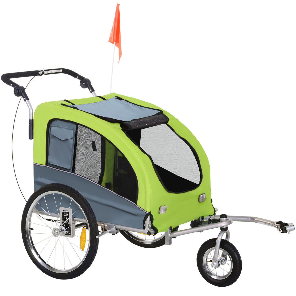 PawHut Dog Bike Trailer Pet Stroller Cart Carrier for Bicycle 360√Ç¬∞ Rotatable with Reflectors 3 Wheels Hitch Coupler Push/ Pull/ Brake Water Resistant Green