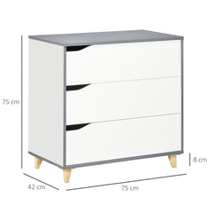 HOMCOM Drawer Chest, 3-Drawer Storage Cabinet Unit with Pine Wood Legs for Bedroom, Living Room, 75cmx42cmx75cm, White