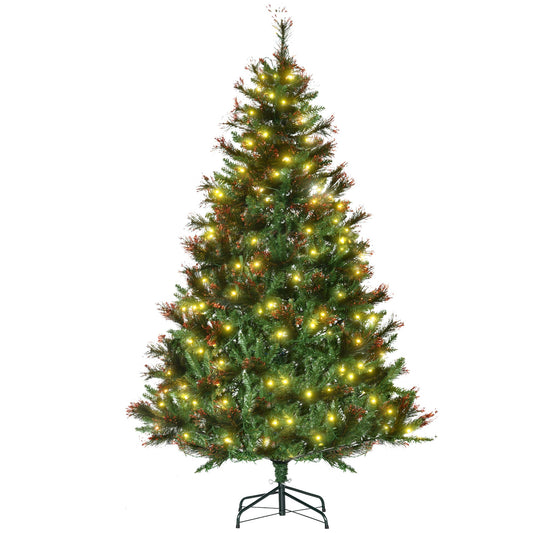 HOMCOM 1.8m 6ft Pre-Lit Christmas Tree Artificial Spruce Xmas Tree Warm White LED Holiday D√É¬©cor with Metal Stand