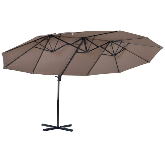 Outsunny Double Canopy Offset Parasol Umbrella Garden Shade with 12 Support Ribs Crank Handle Easy Lift Twin Canopy Brown