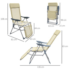 Outsunny Set of Two Sun Loungers, with Five-Position Adjustable Backs - Beige