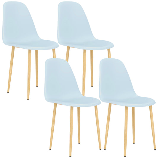 HOMCOM Modern Dining Chairs Set of 4, Kitchen Chairs with Backrest and Steel Legs for Dining Room, Living Room, Light Blue