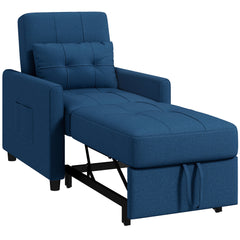 HOMCOM Linen-Look Single Chair Bed - Blue