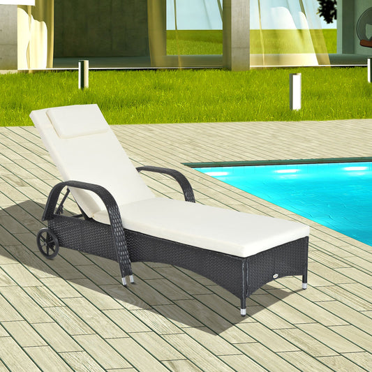 كرسي استرخاء فردي من Outsunny Garden Rattan Furniture مع مسند رأس قابل للتعديل من نسيج الخيزران مع وسادة مقاومة للحريق - أسود