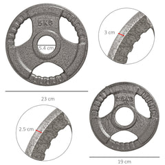 HOMCOM Set of 4 Weight Plate for 2"/5cm hole Dumbbell Handle Bar 15kg Dumbbell Plates Barbell Weight 2 x 5kg, 2 x 2.5kg