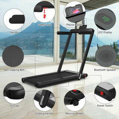 1-12Kph Folding Electric Treadmill with Bluetooth Capability-Black