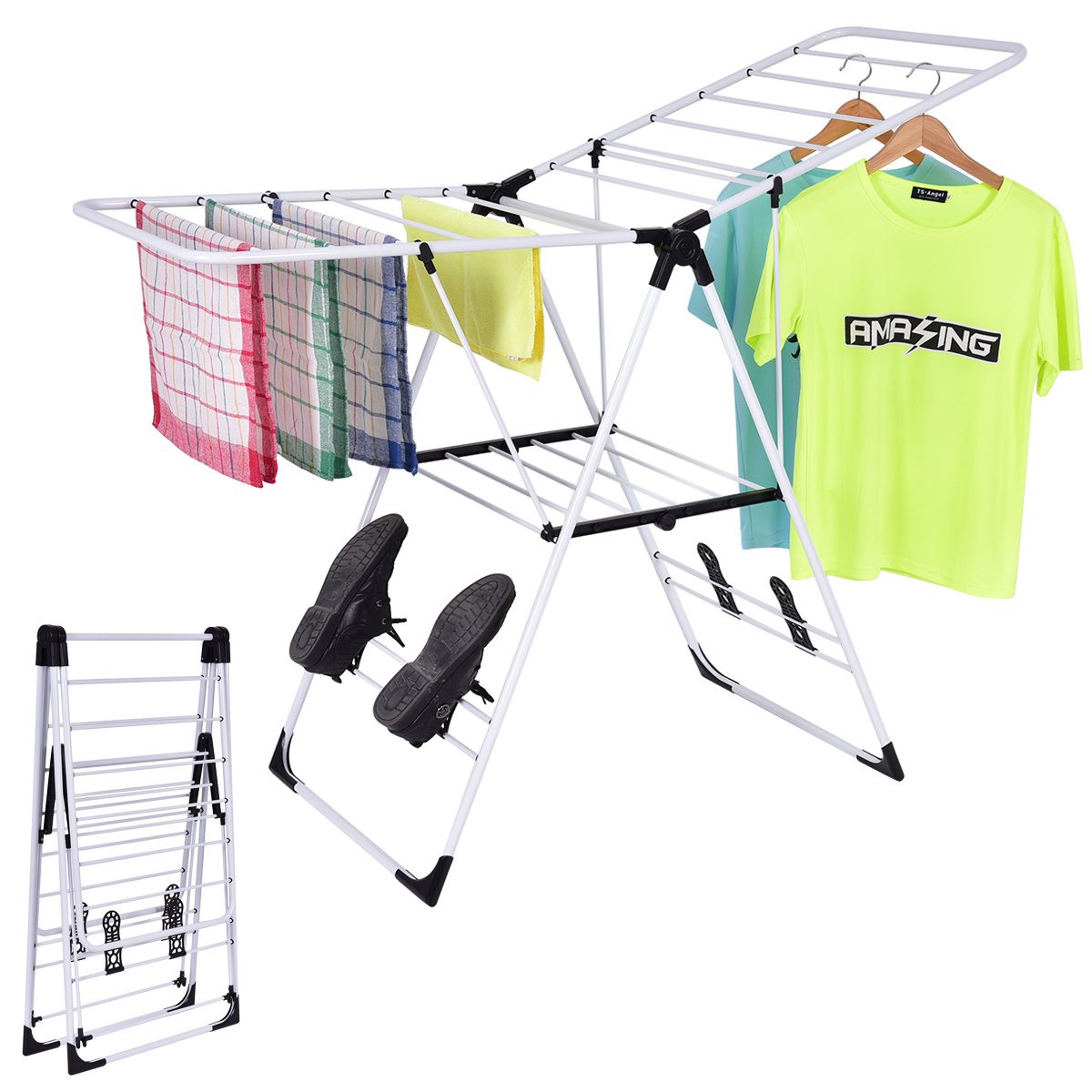 Adjustable Winged Clothes Airer Horses Indoor Laundry Rack Folding Washing Dryer