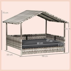 PawHut Wicker Dog House, Rattan Pet Bed, with Removable Cushion, Canopy, for Small and Medium Dogs - Dark Grey