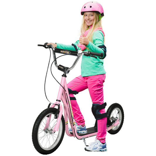 HOMCOM Kids Scooter, Teen Kick Scooter with Rubber Wheels, 16" Front Wheel, Height Adjustable Handlebar, Dual Brakes, Kick Stand, for 5+ Years, Pink