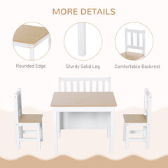 HOMCOM 4-Piece Kids Table and Chair Set with 2 Wooden Chairs, 1 Storage Bench, and Interesting Modern Design, Beige/White