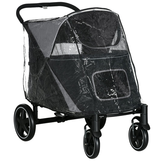 PawHut 4 Wheel Pet Stroller with Rain Cover for Medium and Large Dogs - Black