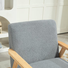 HOMCOM Accent Chair Wood Frame with Thick Cashmere Cushions Wide Seat Armchair Home Furniture Bedroom Office Grey