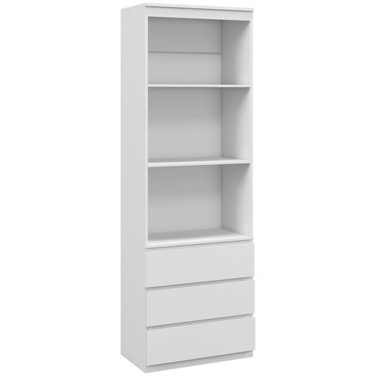 HOMCOM 180cm Tall Bookcase, with Shelves and Drawers - White