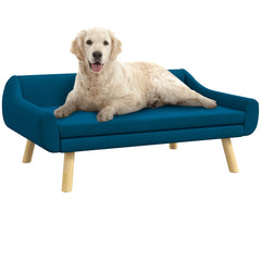 PawHut Dog Couch with Soft Cushion, Pet Sofa Bed with Wooden Frame, Removable Cover, for Medium and Large Dogs, Blue