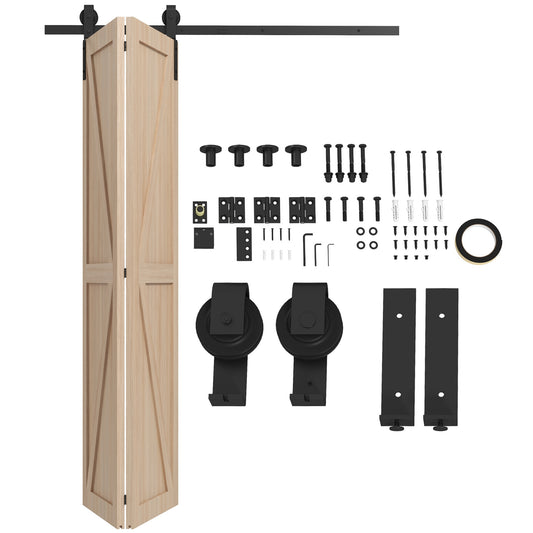 HOMCOM 5ft Bi-Folding Sliding Barn Door Hardware Kit - Black