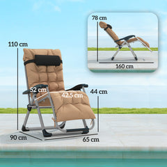 Outsunny 2 Piece Reclining Zero Gravity Sun Loungers with Cushions, Khaki