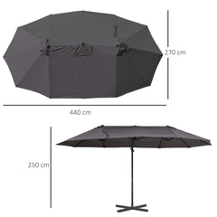 Outsunny Double Canopy Offset Parasol Umbrella Garden Shade w/ Steel Pole 12 Ribs Grey