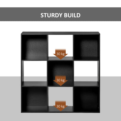 HOMCOM 3-tier 9 Cubes Storage Unit Particle Board Cupboard Bookcase Organiser Home Office Shelves, Black