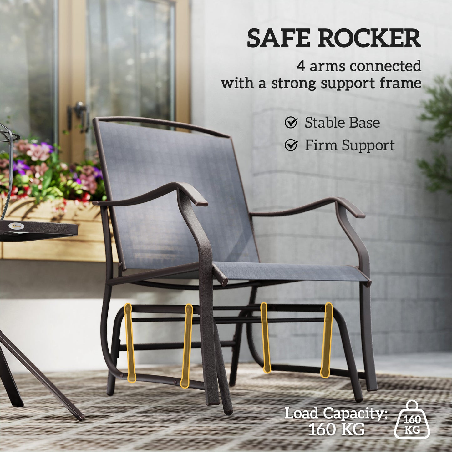 Outsunny Glider Rocking Chair & Table Set 2 Single Seaters Rocker Garden Swing Chair Patio Furniture Bistro Set Grey