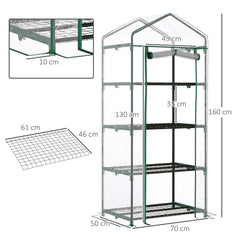 Outsunny 4 Tiers Mini Portable Greenhouse Compact Plant Grow Shed Metal Frame Transparent Clear Cover 160H x 70L x 50Wcm