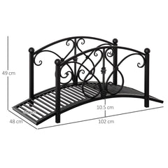 Outsunny 102L x 48W x 49H Classic Metal Garden Bridge with Safety Railings Arc Footbridge Decorative Pond Bridge for Backyard Creek Stream, Black