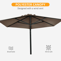 Outsunny 2.5m Wall Mounted Parasol, Hand to Push Outdoor Patio Umbrella with 180 Degree Rotatable Canopy for Porch, Deck, Garden, 250 cm, Khaki