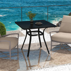 Outsunny Four-Seater Steel Garden Table, with â40mm Parasol Hole - Black