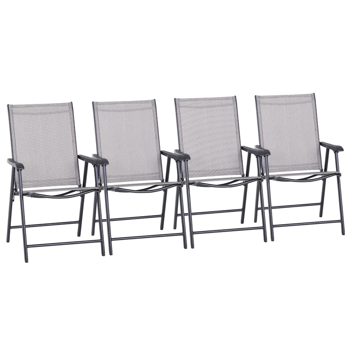 Outsunny Set of 4 Folding Garden Chairs, Metal Frame Garden Chairs Outdoor Patio Park Dining Seat with Breathable Mesh Seat, Grey