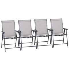 Outsunny Set of 4 Folding Garden Chairs, Metal Frame Garden Chairs Outdoor Patio Park Dining Seat with Breathable Mesh Seat, Grey