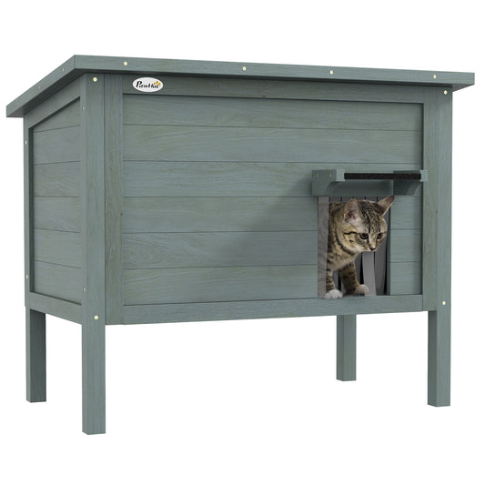 PawHut Feral Cat House, Wooden Insulated with Removable Floor, Water-Resistant Openable Roof - Charcoal Grey