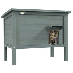 PawHut Feral Cat House, Wooden Insulated with Removable Floor, Water-Resistant Openable Roof - Charcoal Grey