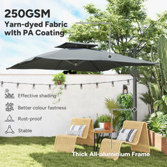 Outsunny 3m Thick Fabric Cantilever Garden Parasol, with Cross Base - Grey