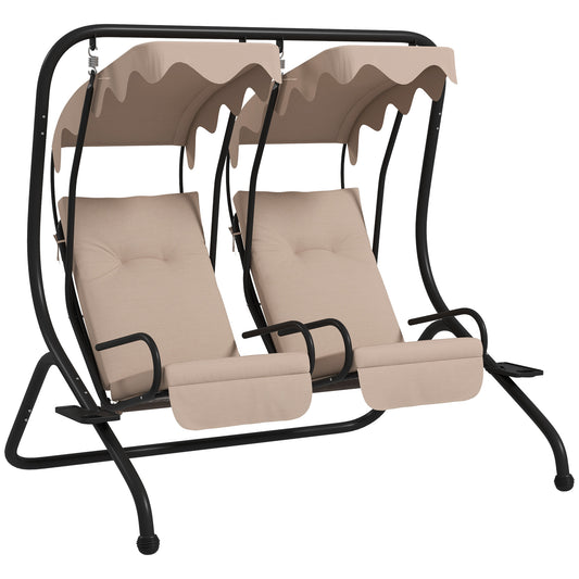 Outsunny Two-Seat Garden Swing Chair, with Protective Canopy - Beige