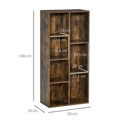 HOMCOM Seven-Cube Bookcase - Rustic Brown Wood Effect