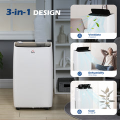 HOMCOM 14000 BTU Air Conditioning Unit, 3-in-1 Portable Air Conditioner, Dehumidifier, Cooling Fan with 3 Speeds, Remote Control, LED Display, 24H Timer, Window Venting Kit, Children Lock, 40m√Ç¬≤