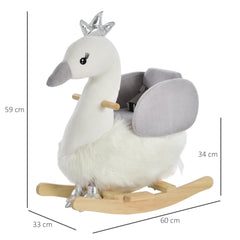 HOMCOM Kids Children Rocking Horse Plush Ride On Swan w/ Sound Wood Base Seat Safety Belt Toddler Baby Toy Rocker 18 - 36 Months