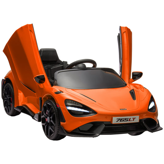 سيارة كهربائية للأطفال AIYAPLAY McLaren 765LT مرخصة بقوة 12 فولت مع أبواب على شكل فراشة وجهاز تحكم عن بعد وعجلات نقل، برتقالية