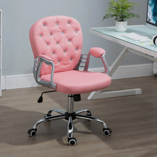 Vinsetto Office Chair Ergonomic 360√Ç¬∞ Swivel PU Diamante Padded Base 5 Castor Wheels for Home Work Pink