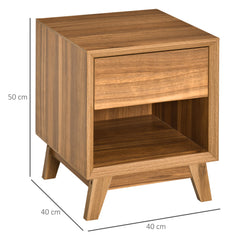 HOMCOM Modern Bedside Table Nightstand, Living Room End Table, Side Table with Drawer and Shelf, Walnut Brown