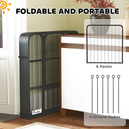 PawHut 6 Panels Heavy Duty Dog Playpen with Secure Door, for Indoor Outdoor, for Garden, Camping, 60cm High