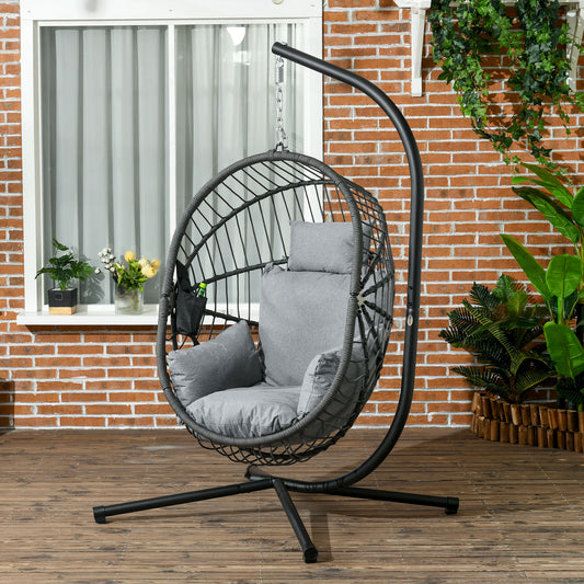 Outsunny Metal Stand Hanging Egg Chair, with Full Body Padded Seat - Grey