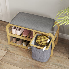 HOMCOM Bamboo Shoe Rack Bench with Padded Seat - Nature Wood Finish