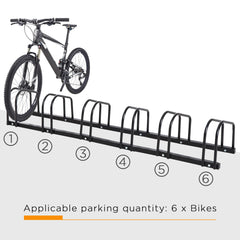 HOMCOM Bike Stand Parking Rack Floor or Wall Mount Bicycle Cycle Storage Locking Stand 179L x 33W x 27H (6 Racks, Black)