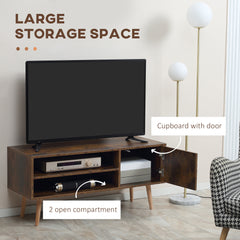 HOMCOM TV Stand Cabinet up to 55 Inches, TV Unit with Single Door and Open Shelves, Cable Holes for Living Room, Bedroom, Brown