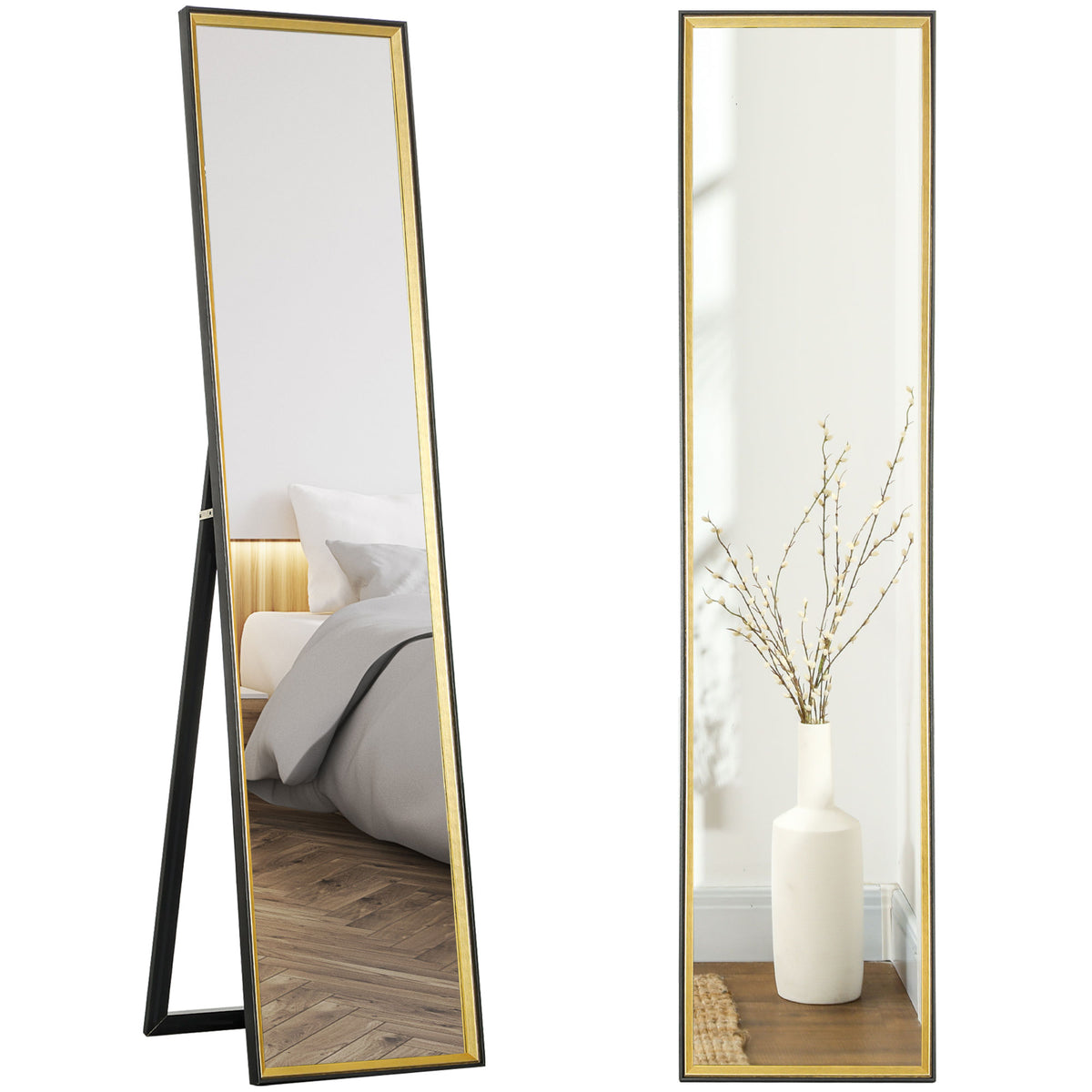 HOMCOM Full Length Mirror, 37 x 157cm Wall Mounted, Leaning, Free Standing Mirror, Framed Full Body Mirror for Living Room, Bedroom, Black