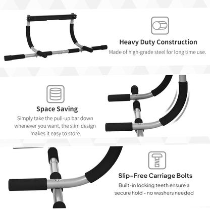 HOMCOM Pull-Up Bar for Doorway, Home Fitness Door Horizontal Push up Bar for Indoor Gym Upper Body Workout, Grey