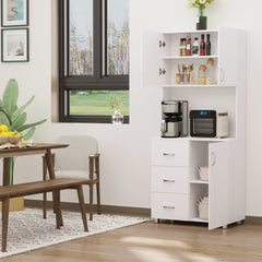 HOMCOM Free standing Kitchen Cupboard, Storage Cabinet with Doors and Sheleves, 3 drawers and Open Space, Adjustable Height Storage Unit, White