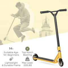 HOMCOM Stunt Scooter, 360√Ç¬∞ Entry Level Tricks Scooter w/ Lightweight Aluminium Deck and ABEC 7 Bearing, For Age 14+ Beginners, Gold Tone